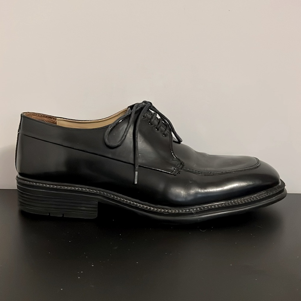 Wolens Black Faux Patent Leather Lace-Up Square Toe Dress Shoe